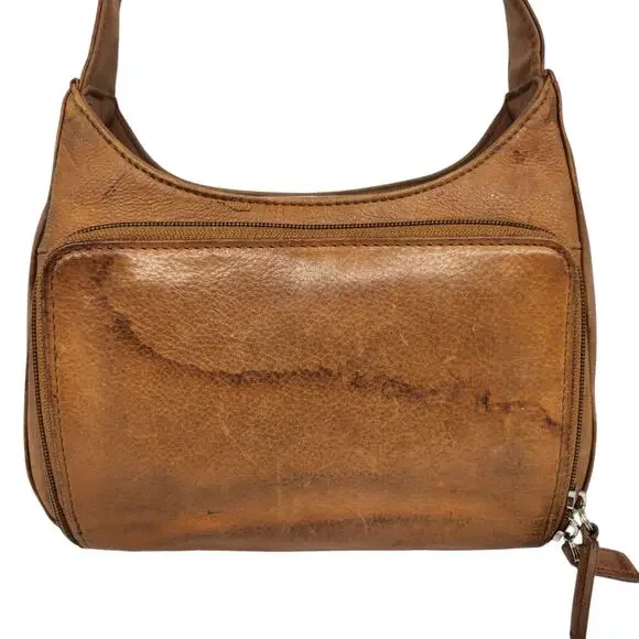 Vintage Fossil Purse Brown Tan Cognac Weathered Y2k 2000s Shoulder Boho Leather - Picture 9 of 16